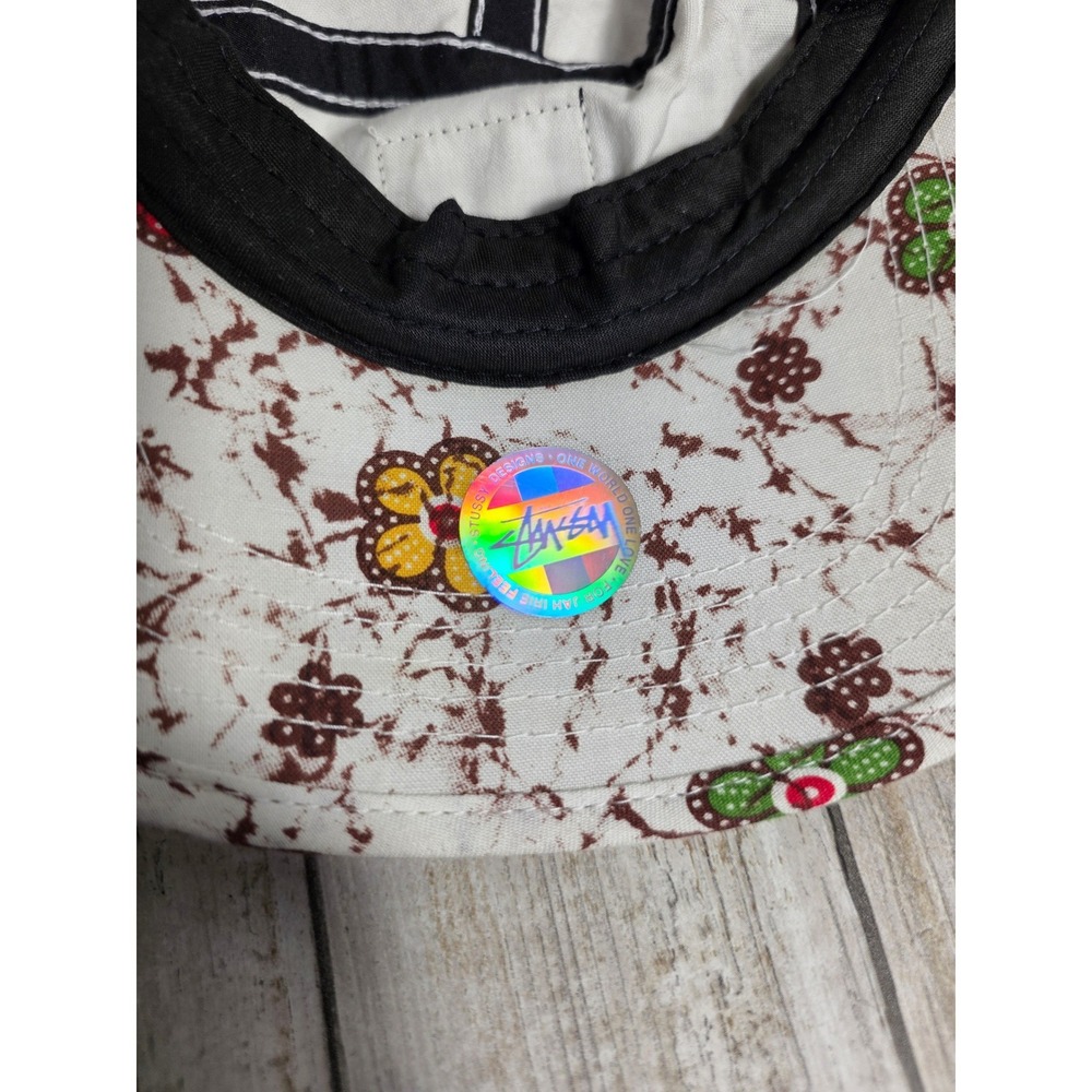 Stussy Capz 5 Panel Hat Batik Floral Print Cream Adjustable Camper Strapback - Picture 6 of 6